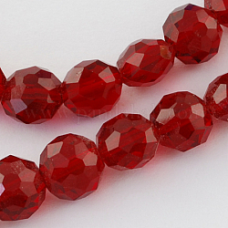 Glass Bead Strands, Faceted, Flat Round, Dark Red, 8x6~7mm, Hole: 1mm