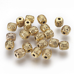 Perles en alliage de style tibétain, de couleur or antique , sans plomb & sans nickel & sans cadmium , baril, taille: environ 6mm de diamètre, Longueur 6mm, Trou: 1.6mm
