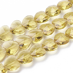 Perles en verre transparentes, facette, cœur, kaki clair, 10x10x6.5mm, Trou: 1mm