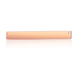 Conectores de enlaces de acero inoxidable 201, pulido manual, Rectángulo, oro rosa, 36x7x1.7mm, agujero: 1.4 mm