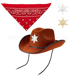 Set di accessori da cowboy western cosplay, compresi i cappelli in tessuto non tessuto, spilla esagramma in plastica e fasce quadrate in poliestere, colore misto