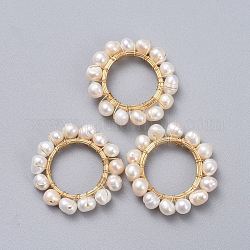 Colgantes naturales de perlas cultivadas de agua dulce, colgantes envueltos en alambre, con alambre de latón, anillo, dorado, 29~30mm