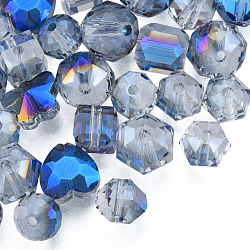 Abalorios de vidrio transparentes, color de ab, facetados, formas mixtas, azul, 7~10x7~10x5~9.5mm, agujero: 1~1.5 mm