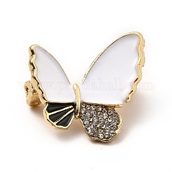 Épingle papillon en émail avec strass, broche en alliage doré pour vêtements de sac à dos, sans cadmium et sans plomb, blanc, 22.5x24x4mm, pin: 0.7 mm