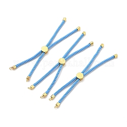 Pulseras deslizantes de cuerda de Milán retorcidas a medio terminar, con extremos de cordón de latón enchapados en rejilla y lazo abierto, sin plomo y cadmio, para la fabricación de pulseras con dijes de conector, dorado, azul aciano, 222~230x3mm