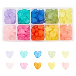 Chgcraft 200pcs 10 couleurs perles acryliques transparentes, mat, cœur, couleur mixte, 12x12.5x7mm, Trou: 1.6mm, 20 pcs / couleur