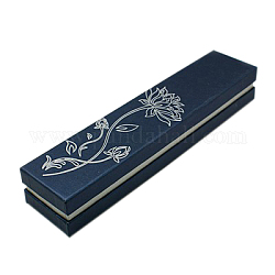 Rectangle Cardboard Necklace Boxes, with Lotus, for Bracelets and Necklaces, Marine Blue, 225x47x35mm