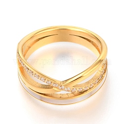 304 acero inoxidable criss anillos cruz, con diamante de imitación, dorado, nosotros tamaño 7, diámetro interior: 17 mm