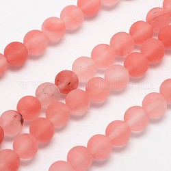 Chapelets de perles en verre de quartz de cerise, mat, ronde, 10mm, Trou: 1mm, Environ 38 pcs/chapelet, 14.9 pouce