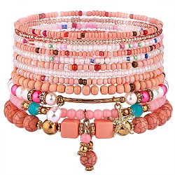 11 set di braccialetti elasticizzati con perline di semi boho, bracciali impilabili multistrato, braccialetti con ciondoli a forma di stella marina con perline colorate per donna, roso, 1-3/4~2-1/8 pollice (4.5~5.5 cm)
