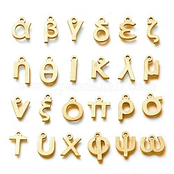 Colgantes de 304 acero inoxidable, estilo mate, Alfabeto griego, dorado, letras mezcladas al azar, 7.5~12.5x3~10x1.5mm, agujero: 1.5 mm