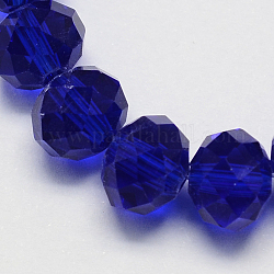 Handmade Glass Beads, Faceted Rondelle, Dark Blue, 12x8mm, Hole: 1mm, about 72pcs/strand
