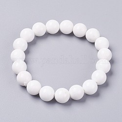 Bracelet extensible avec perles en jade Mashan naturel, teinte, ronde, blanc, 2 pouce (5 cm), perles: 8 mm