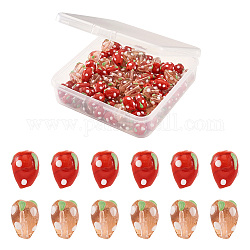 Craftdady 100Pcs 2 Colors Handmade Lampwork 3D Strawberry Beads, Mixed Color, 13~16x11mm, Hole: 2mm