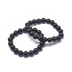 Bracciali in perle sintetiche di pietra nera, tondo, 2 pollice ~ 2-1/8 pollici (5.2~5.5 cm), perline:10mm