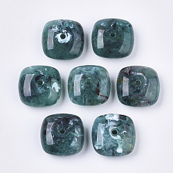 Акриловые бусины, Стиль имитация драгоценных камней, квадратный, темно-зеленый, 31~31.5x31~31.5x14~14.5 мм, отверстие : 3.5~4 мм, Около 46 шт / 500 г