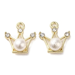 Lega con pendenti in strass, con abs imitazione perla, charms corona, oro, 18.5x17x7.5mm, Foro: 2 mm