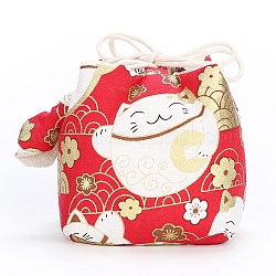Хлопковые упаковочные мешочки с принтом в китайском стиле, сумки на шнурке, квадратный, красные, 10x11 см