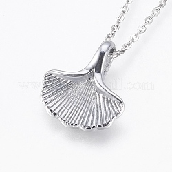 304 Stainless Steel Pendant  Necklaces, Ginkgo Leaf, Stainless Steel Color, 18.03 inch(45.8cm), 1.5mm