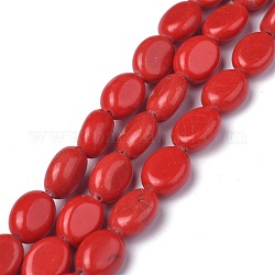 Kunsttürkisfarbenen Perlen Stränge, rote Koralle imitiert, Oval, rot, 8x6x3.5~4 mm, Bohrung: 1 mm, ca. 45~52 Stk. / Strang, 15.16~15.74 Zoll (38.5~40 cm)