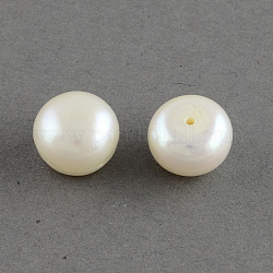 Grade AAAA Natural Pearl Beads, Half Drilled, Flat Round, White, 6~6.5x5mm, Half Hole: 1mm