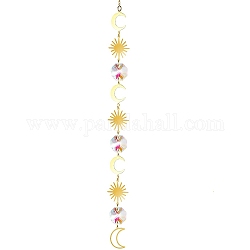 Glass & Brass Pendant Decorations, Hanging Suncatchers, for Home Decoration, Sun Pattern, 450~480mm