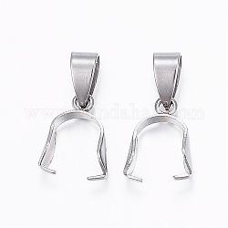 304 Stainless Steel Pendant Pinch Bails, Stainless Steel Color, 11.5x9x4mm, Hole: 3.5x5mm