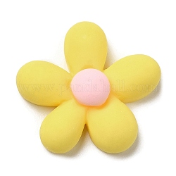 Cabochons di opaco resina, smerigliato, fiore, giallo, 23.5x23.5x7mm