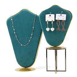 Présentoir à bijoux buste en velours, présentoir à bijoux, pour accrocher des colliers boucles d'oreilles bracelets, avec base en métal, sarcelle, 10.5x17x22 cm