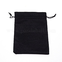 Прямоугольная льняная сумка с кулиской, для упаковки ювелирных изделий, чёрные, 20x14.5x0.35 см