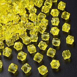 Abalorios de acrílico transparentes, facetados, cuadrado, amarillo, 5.5x5.5x5.5mm, agujero: 1.8 mm, aproximamente 4485 unidades / 500 g