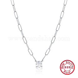925 collier avec pendentif en argent sterling et oxyde de zirconium pour femme., colliers de chaînes de trombones, carrée, 14.57 pouce (37 cm)