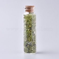 Glas Flasche wünschend, für hängende Dekoration, mit Peridot-Chip-Perlen innen und Korkstopfen, 22x71 mm
