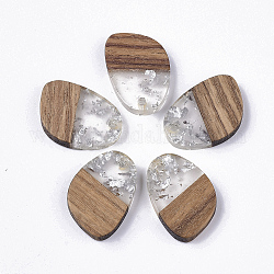 Pendentifs en résine transparente et bois de noyer, avec feuille d'argent, larme, couleur d'argent, 21x15~16x3.5mm, Trou: 2mm