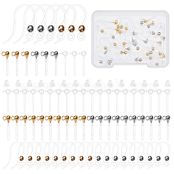 DICOSMETIC 160Pcs 2 Colors Clear Stud Earring Plastic Ear Wire Hooks Metal Head Resin Pin Ear Studs with Loops French Fish Hooks with Ball Dots with Ear Nuts for DIY Jewelry Earrings Making