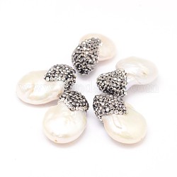 Perle coltivate d'acqua dolce perla naturale, con rhinestone polimero argilla, pepite, 18~28x12~18x9~11mm, Foro: 1 mm