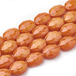Chapelets de perles en verre opaque de couleur unie, facette, ovale, orange, 16x12x7mm, Trou: 1~1.2mm, Environ 25 pcs/chapelet, 14.96 pouce (38 cm)