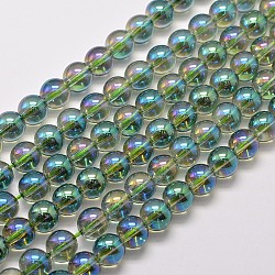 Chapelets de perles quartz synthétique électrolytique, ronde, plein arc-en-plaqué, vert de mer, 8mm, Trou: 1mm, Environ 50 pcs/chapelet, 15.7 pouce