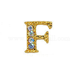 Cabochon con borchie a forma di chiodo con lettere di strass in lega d'oro, 3d alfabeto maiuscolo, per le donne ragazze fai da te facendo nail art design, letter.f, 7.5x6.5x2mm
