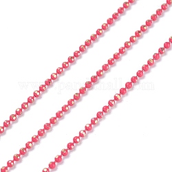 Латунные граненые шариковые цепи, окрашенные распылением, пайки, с катушкой, круглые, темно-розовыми, 1.5 мм