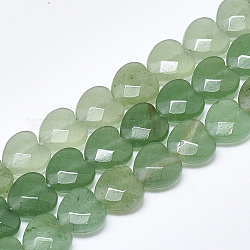 Verde naturale perline avventurina fili, sfaccettato, cuore, 10x10x5mm, Foro: 1.2 mm, circa 20pcs/filo, 7.4 pollice
