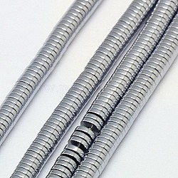 Electroplate non magnetici ematite sintetico fili di perline, perline Heishi, Rotondo piatto / disco, grado a, platino placcato, 2x1mm, Foro: 1 mm, circa 400pcs/filo, 16 pollice
