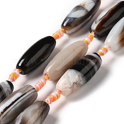 Chapelets de perles d'agate naturelle, teints et chauffée, riz, noir, 29.5~34x9.5~13.5mm, Trou: 2.5mm, Environ 10 pcs/chapelet, 16'' (41 cm)
