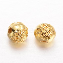 Perles rondes en alliage, avec motif de noeud chinois, or, 6mm, Trou: 1mm