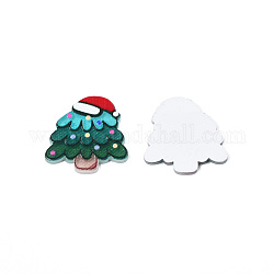 Cabochons acryliques imprimés, avec de la poudre de paillettes, style de noël, arbre de Noël, vert foncé, 19.5x19.5x2mm