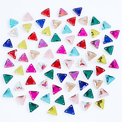 Ahadermaker 100pcs 10 colores forma de triángulo coser en rhinestone, Diamantes de imitación de cristal, accesorios de prendas de vestir, Enlaces multifilares, espalda y espalda planas, color mezclado, 12x13.5x4.5mm, agujero: 0.9 mm, 10 piezas / color