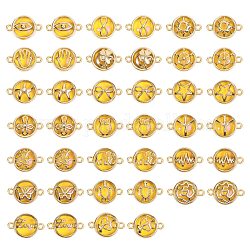 Connettori di collegamenti di vetro, con risultati in lega placcata oro chiaro, round piatto con forme miste, goldenrod, 40pcs/scatola