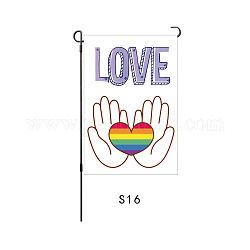 Bandiere da giardino in lino, bandiera orgoglio/arcobaleno, per le decorazioni del giardino di casa, rettangolo con la parola amore, modello di palma, 45x30x0.5cm