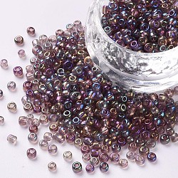 Round Glass Seed Beads, Transparent Colours Rainbow, Round, Misty Rose, 3mm