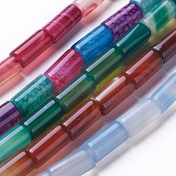 Naturali tinti perline agata fili, colonna, colore misto, 15~16x7~8mm, Foro: 1.2 mm, circa 25pcs/filo, 15.3 pollice (39 cm)